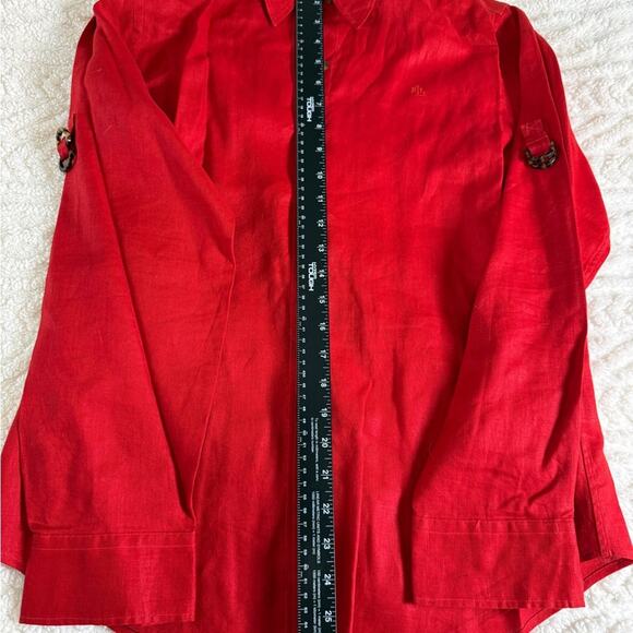 100% Linen Ralph Lauren Women’s Roll Tab Collared Red Button Shirt Sm Normcore - Picture 7 of 8